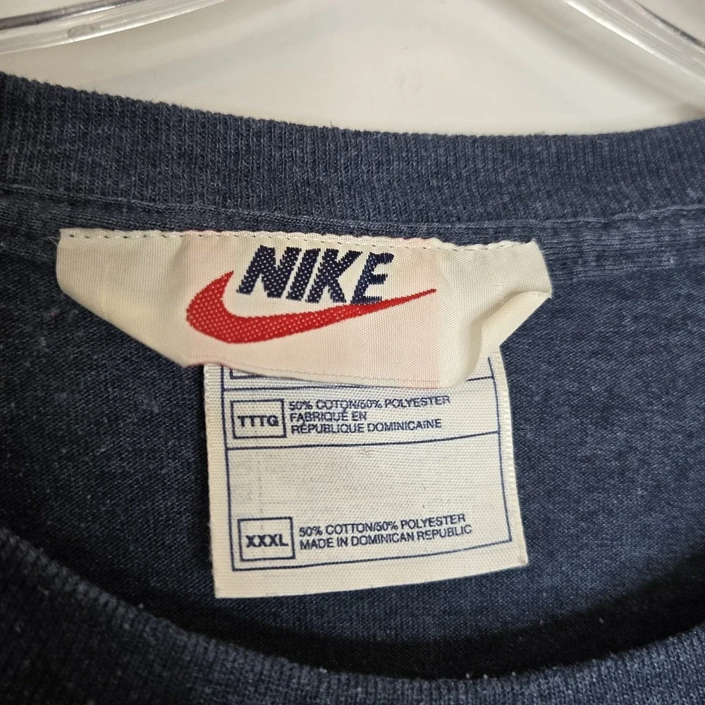 VTG 90s Nike Center Swoosh TShirt XXXL Blue Big Logo Satin Spellout White Tag 3X